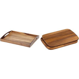 Zassenhaus Serving Tray Wood | 53×41×7cm | Tea Tray & Breakfast Board Wood | 2-Piece Set | Made from Sustainable Acacia | Snack Board | Easy to Clean | Robust | 28 x 20 cm