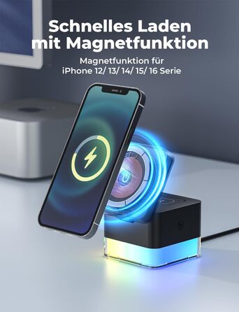 Зарядна станція 3-в-1 Apple Watch та iPhone, бездротовий зарядний пристрій для iPhone 16/15/14/13/12 Pro Max/Pro/Plus, Apple Watch, AirPods. З нічником сенсорним для спальні, вітальні, офісу 10.5*13.8*7.5см