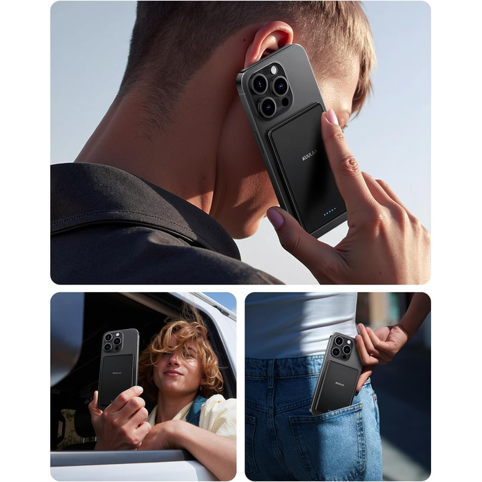 Power Bank Kuulaa Ultra Slim Magsafe, 5000mAh, бездротова зарядка, Type-C, 20W, чорний