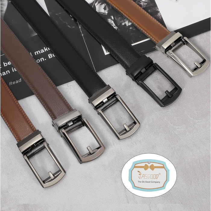 Чоловічий шкіряний ремінь JasGood з автоматичною пряжкою, 33 мм, регульований, для костюма, бізнесу, повсякденного носіння, D-коричневий, 115 см (підходить для обхвату талії 85-100 см)