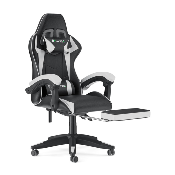 Ігрове крісло Bigzzia Gaming Stuhl ергономічний геймерський стілець з підставкою для ніг, білий