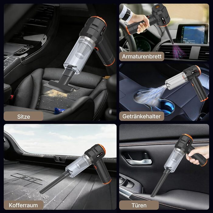 Пилосос акумуляторний ручний Piwaal 4-в-1 22000Pa для авто, дому, офісу, тварин, комп'ютера (чорний)