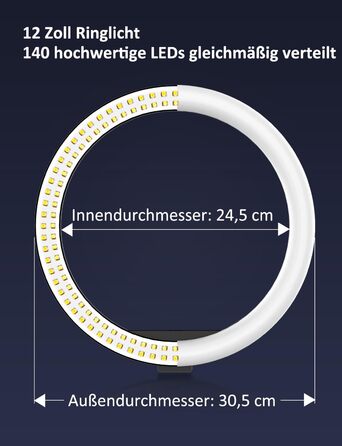 Ringlicht YOHOOLYO 12 дюймів зі штативом 163 см, 3 кольори світла, 10 рівнів яскравості для TikTok, YouTube, фото та відеозйомки
