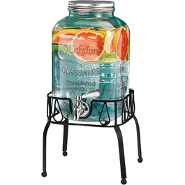 Keg-shaped drink dispenser, 3L/4L/5L glass water dispenser with stand, keg decanter with tap, alcohol dispenser ideal for wine, whisky, beer, juices, lemonade, gifts for friend, husband, father (4L)