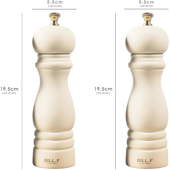 Набір для солі та перцю Bill.F: дерев'яні мельниці з ручним механізмом, 2 шт., 17.8 см