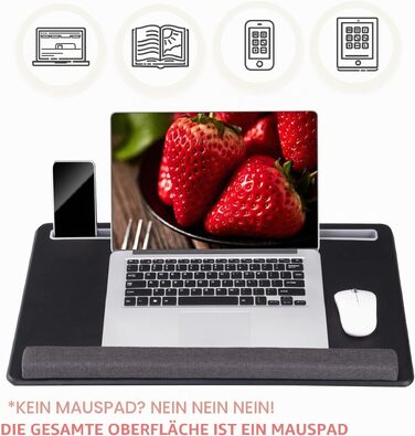 Великий ігровий столик для ноутбука з PU-шкіри: портативний LapDesk з підставкою для телефону та підставкою для зап'ясть, для MacBook та планшетів (чорний)