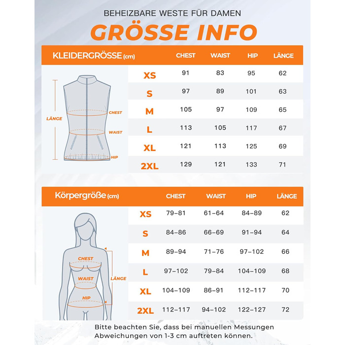 Тепла жилетка для жінок з акумулятором 16000mAh 7.4V - Жилетка з 9 зонами обігріву та 3 рівнями температури, обігрівальна жилетка, для роботи на вулиці, обігрівальна куртка біла S
