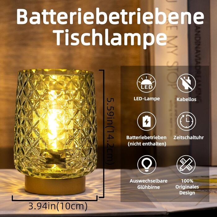 LED настільна лампа MJ PREMIER: акумуляторна, сенсорне керування, регулювання яскравості, скло, USB зарядка, аварійне освітлення (зелена)