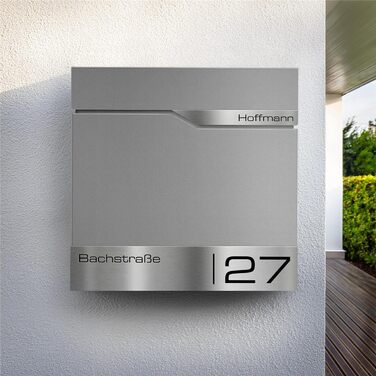 Поштовий ящик Metzler з газетницею та табличкою з нержавіючої сталі V2A, сучасний, стійкий до іржі, сірий алюміній Ral 9007, 10 років гарантії на запчастини, з вікном огляду Siebert