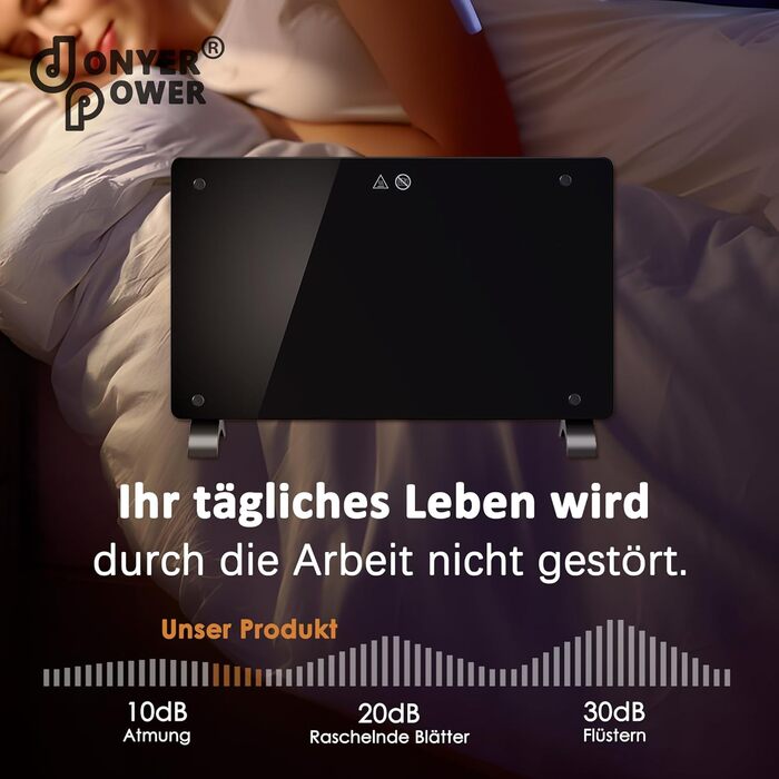 Конвектор-нагрівач DONYER POWER 2000W, ультратонкий, настінний/підлоговий, скляна панель (1.5kW, чорний)