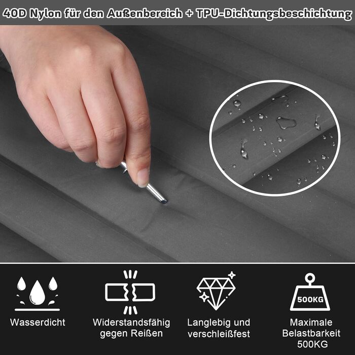 MILFECH Килимок для кемпінгу самонадувний, 14 см, з інтегрованими подушками та насосом для ніг, ультралегкий, водонепроникний, для відпочинку на природі, туризму, зелений (сірий)