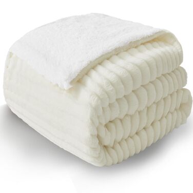 Плед WAVVE Sherpa з плюшем Sherpa - теплий, м'який, великий плед для дивана 150x200 см, 220x240 см (кремовий)