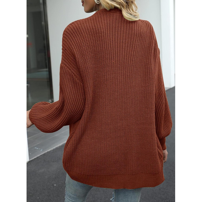 Жіночий в'язаний кардиган оверсайз з відкритим передом, велика в'язка, теплий, кавового кольору, довгі рукави, осінь