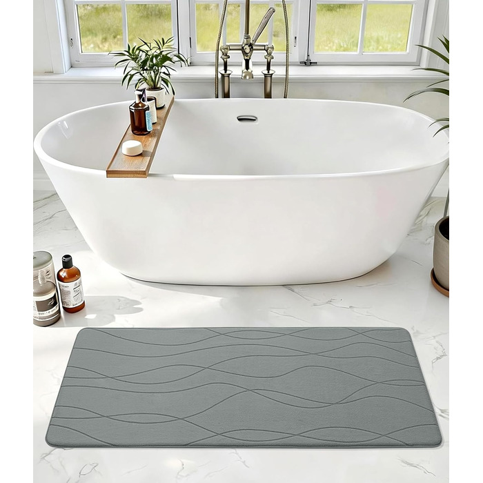 Килимок для ванної кімнати chakme з ефектом пам'яті, антиковзаючий та вбираючий м'який килим у ванну, що переється (60x150 см, сірий)