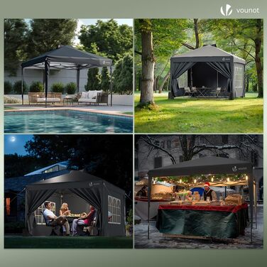 VOUNOT® 3x3m (approximately 10x10ft) Gazebo - Waterproof, Stable, Winter-Resistant, Pop-Up Folding Gazebo with 4 Side Walls and 3 Sandbags, Foldable Party Tent, Garden Tent, Garden Gazebo including Bag, Green (pop up gazebo grey)