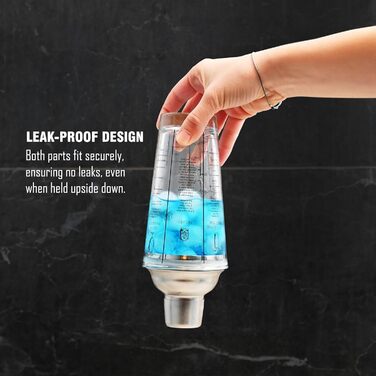 EVERYDAY COCKTAIL® Professional Glass Cocktail Shaker, 400 ml, Martini Shaker, Shaker with Recipes on the Side, Transparent Bar Shaker with Measurements, Integrated Strainer with Seal