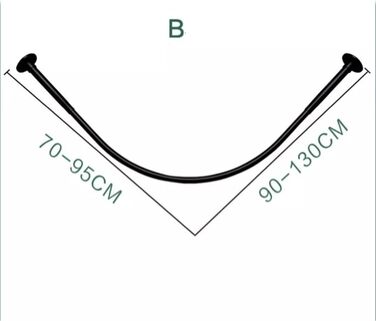 Штанга для душу, штанга для завіси в душ, кутова штанга для ванни, чорна, без свердління, 90-130 см