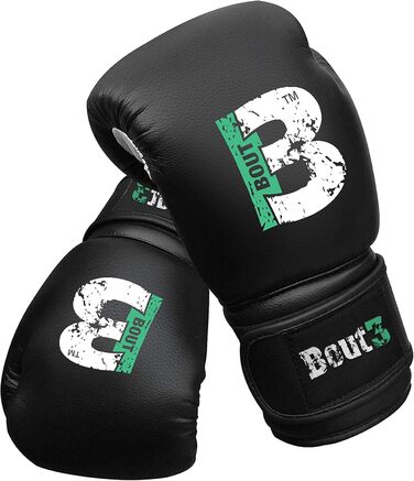 Дитячі боксерські рукавички BOUT3® для кікбоксингу, муай-тай, спарингу та тренувань | Рукавички для боксерського мішка | Рукавички для бойових мистецтв, чорні, 6 Oz (6-8 років)