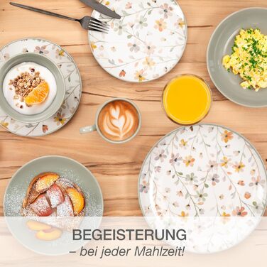 Набір посуду Moritz & Moritz PRIMAVERA з кераміки на 6 осіб (24 шт.) - сучасний сервіз з ігровим дизайном, легкий у догляді, з тарілками, мисками та чашками