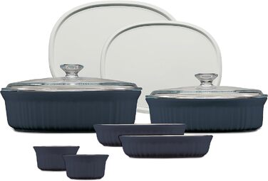 Керамічний набір для запікання CorningWare з кришками, 10 предметів, жароміцний і стійкий до тріщин, можна використовувати в мікрохвильовці, духовці, посудомийній машині, холодильнику та морозильнику, колір French Navy