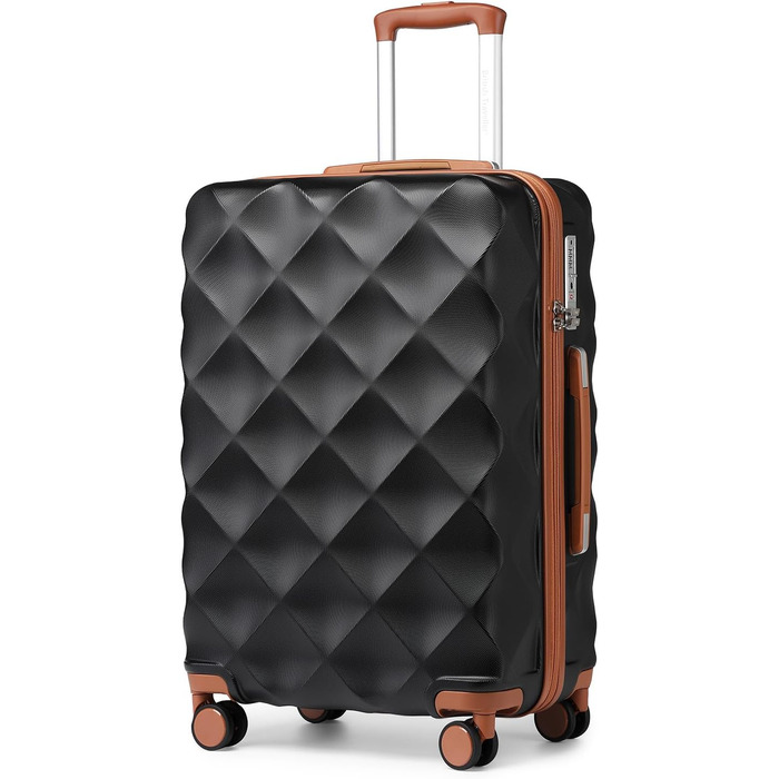 Чохол-валіза British Traveller Hartschalenkoffer, 74.5 x 49 x 30.5 см, ABS + PC, TSA-замок, 4 колеса, для подорожей та бізнесу (Чорний/Коричневий, L)