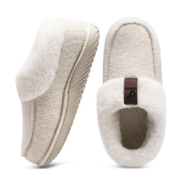 COFACE жіночі домашні тапочки з пом'якшувачем, закриті, зимові, теплі, пухнасті, з фетру, з підкладкою з хутра, нековзні, для дому, фетрові тапочки, розмір 39 EU, бежеві