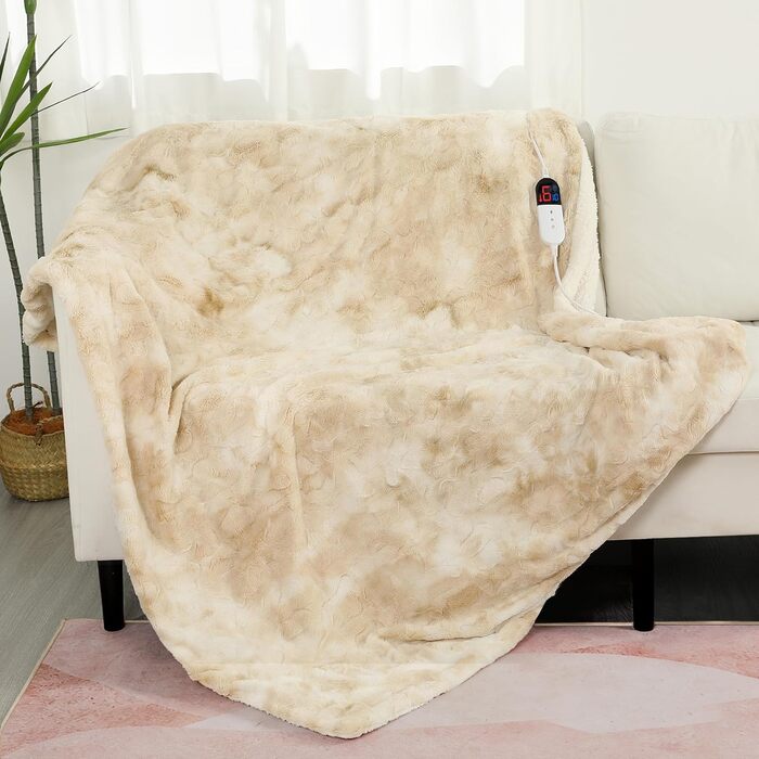 Електрична ковдра COZYTY 150x200 см з підігрівом, фланель, 6 режимів нагріву, таймер, захист від перегріву, пральна машина, молочно-білий колір