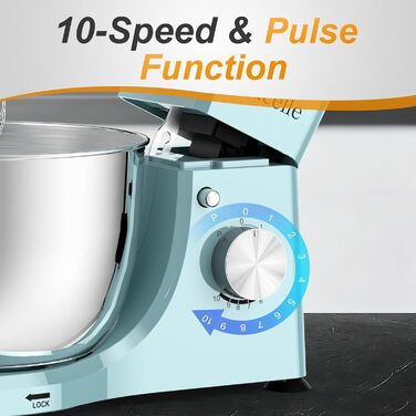 Кухонний комбайн-міксер 1300W з планетарним змішуванням, чаша 5.5л з нержавіючої сталі, 10 швидкостей, набір насадок та захист від бризок, Блакитний