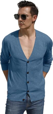 Чоловічий кардиган Hisir з V-подібним вирізом, легкий, елегантний, зимовий, класичний, з ґудзиками, синій, розмір L
