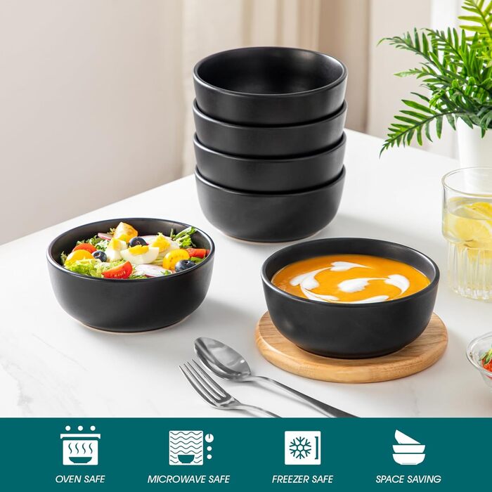 Набір супових та салатних мисок Vancasso PLAYA, 6 шт., 0.9 л, чорний, кераміка