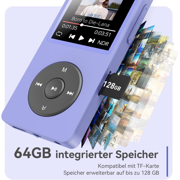MP3 плеєр AGPTEK 64GB Bluetooth 5.3 з динаміком, радіо FM, екран 1.8