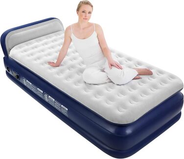 Надувна матрац KMZ з електричним насосом, подвійна висота, для дому, подорожей та кемпінгу. Міцна надувна ліжко - односпальна