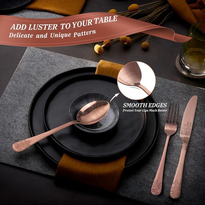 Набір столових приборів Dragon Riot на 6 осіб (30 предметів) з нержавіючої сталі, рожеве золото, для дому/вечірки/ресторану