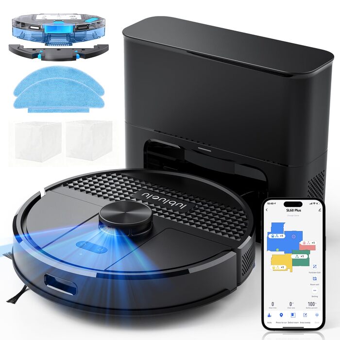 Робот-пилосос Lubluelu SL68 Plus 3-в-1 з вологою, 4500Pa, лазерна навігація, керування через додаток, 24 зони заборони, для тварин, килимів