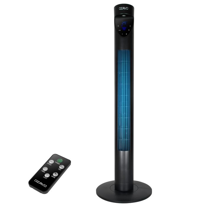Вентилятор Tower з пультом, LED-дисплеєм та таймером, 3 режими, 70° осциляція, 50 Вт, 97.5 см, Чорний