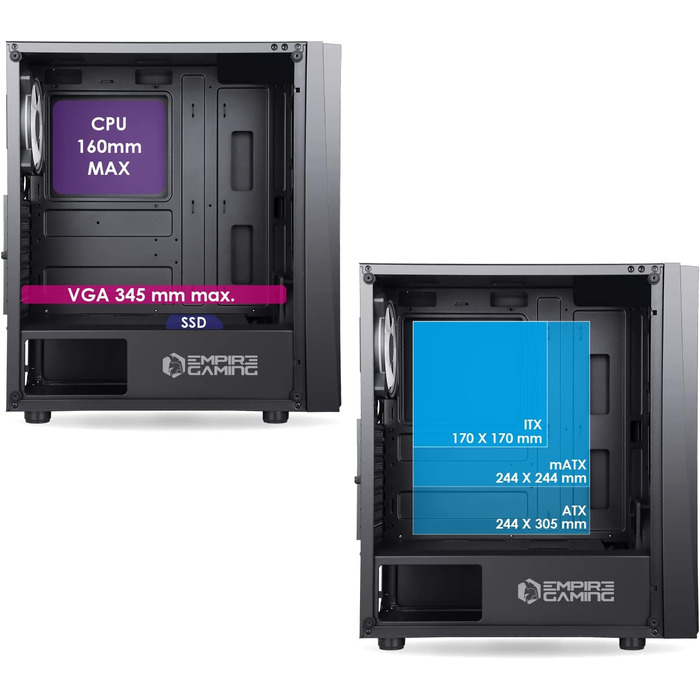 Корпус для ПК Empire Gaming Gamer Crystal – Чорний, ARGB, Mid-Tower, ATX/Micro ATX/ITX, 3D-дзеркальний ефект, RGB вентилятори