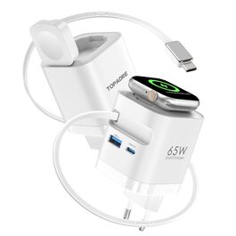 Зарядний пристрій 65W USB-C GaN з кабелями для Apple Watch, iPhone, iPad, MacBook, Samsung Galaxy - білий
