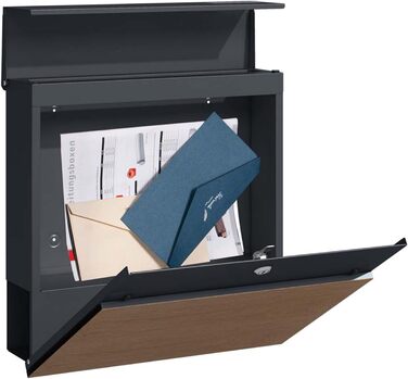 Поштовий ящик настінний SCHARTEC SPB-6 дерев'яний світло-сірий та антрацит з газетницею, сучасний, великий