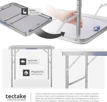 Складний алюмінієвий стіл Tectake для кемпінгу, саду, балкону 75x55x68 см