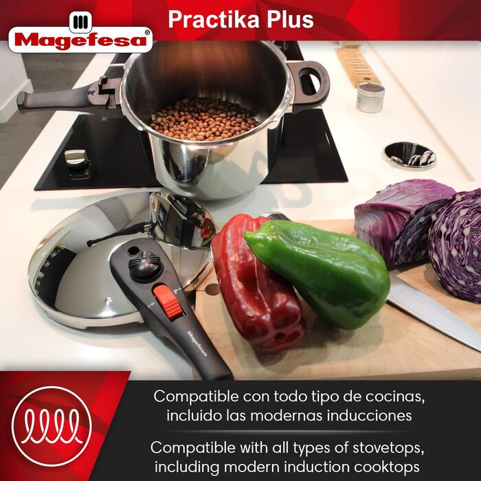 Скороварка Magefesa Practika Plus 7.5 л з кошиком і скляною кришкою, нержавіюча сталь 18/10, для індукції, з датчиком тиску