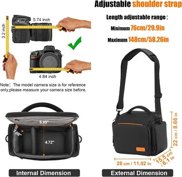 Чохол для камери Cwatcun: сумісний з Canon, Nikon, Sony (LR/DLR), водонепроникний, компактний, чорний (3.0, L)