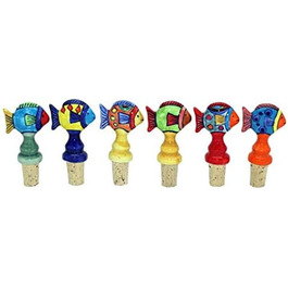 Bottle Stoppers, Wine Stoppers, Bottle Closures, Ceramic with Natural Cork, Fish Set/4 (GZ-2952)