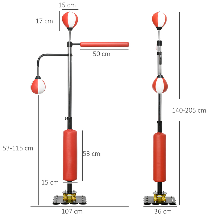 SPORTNOW Standbox Standbox 140-205 см самостійна боксерська груша висотою, що регулюється, з 2 швидкісними м'ячами, стійка для відбивання, основа з присосками для дорослих