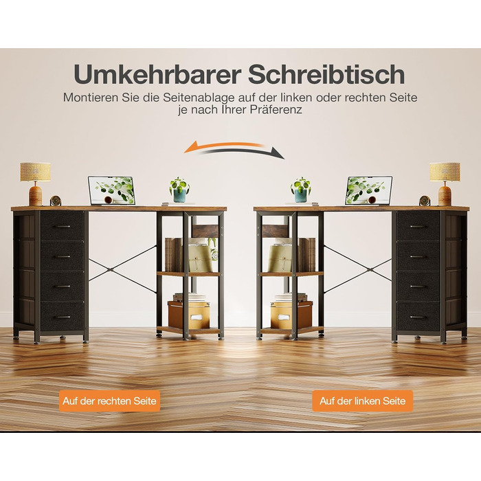 Компактний письмовий стіл Coleshome з 4 висувними ящиками, 100x40 см, з полицями, для офісу, кабінету, спальні (колір: коричневий)