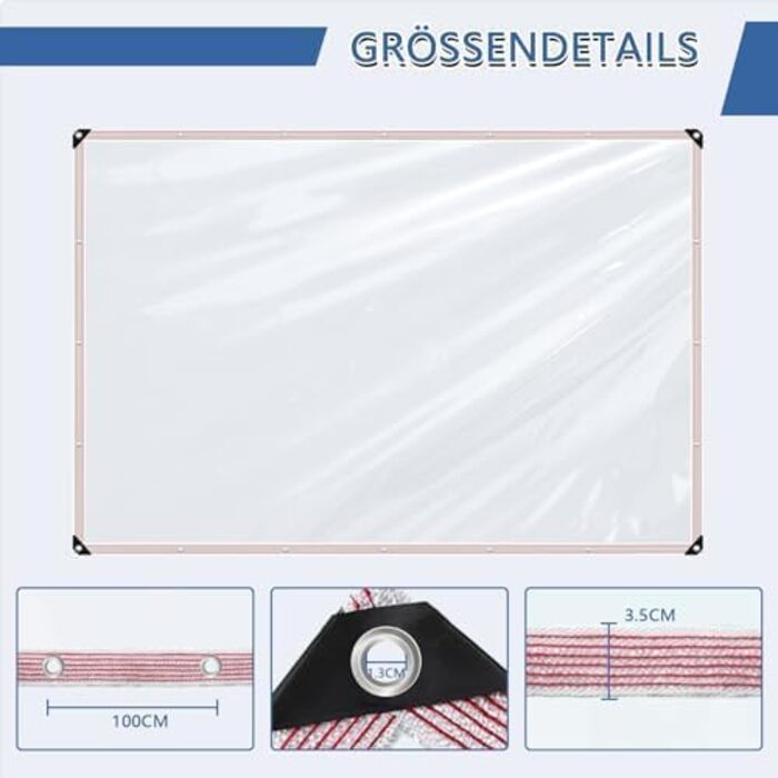 Waterproof Tarp with Grommets - Transparent Sheet, Clear Tarp for Outdoor Use, Plants, Greenhouse, Garden Furniture, Pet Hutch, Roof (3x1m)