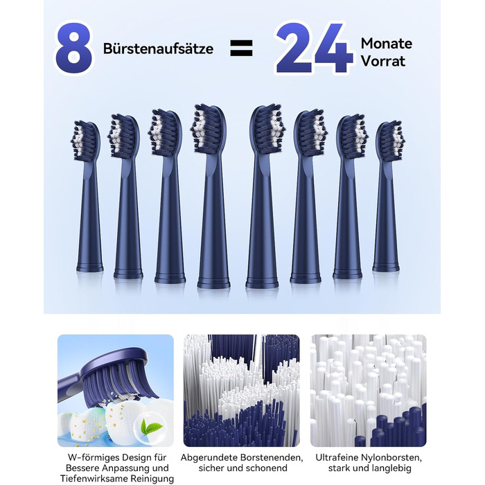 Електрична звукова зубна щітка JTF для дорослих, 5 режимів, 45 днів автономії, 8 насадок, IPX7 водонепроникна, з таймером, рожева - преміум набір для сім'ї