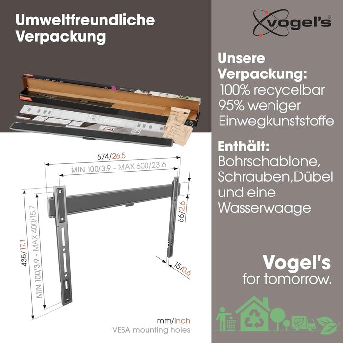 Vogel's Elite TVM 5605 Ultra-Slim TV Wall Mount for 40-100 Inch TVs - 100kg Capacity, VESA 600x400, Universal Compatibility, 1.5cm Profile
