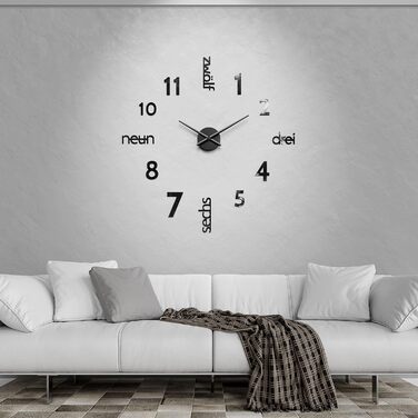 Cander Berlin MNU 0180 S XXL 3D Black Giants Designer Wall Clock Living Room Decoration Wall Tattoo with German Dial made of Acrylic