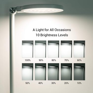 JUKSTG LED Desk Lamp - 12W Adjustable Office Table Lamp with Touch Control, Dimming, 10 Brightness Levels & 5 Color Modes - Eye Protection for Reading, Work, Kids (White)
