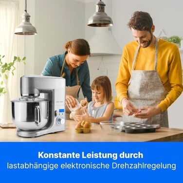 Кухонна машина ProfiCook PC-KM 1096 з чашею з нержавіючої сталі 10 літрів, потужний двигун 1500 Вт, міксер, гак для тіста та вінчик, захист від бризок з отвором для засипання інгредієнтів